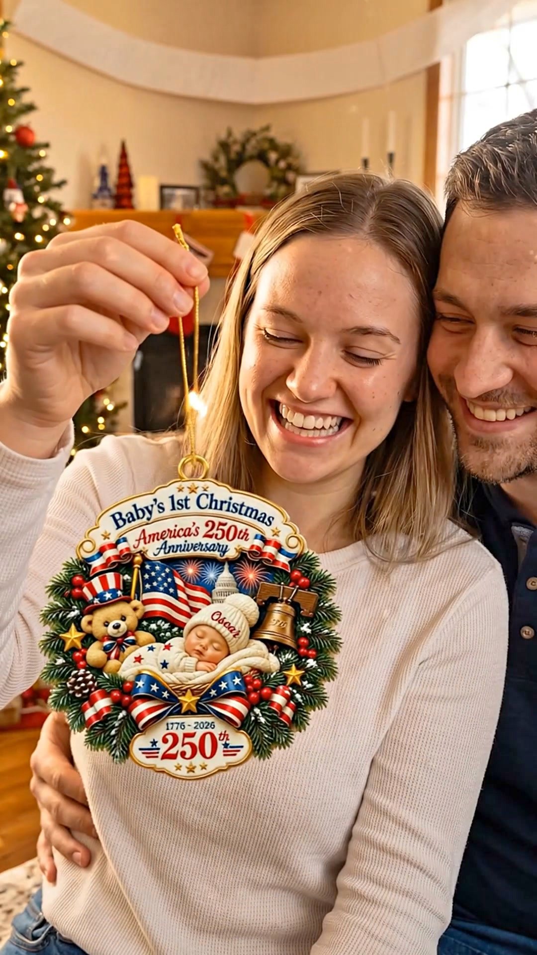 Custom Baby's 1st Christmas Patriotic Ornament
