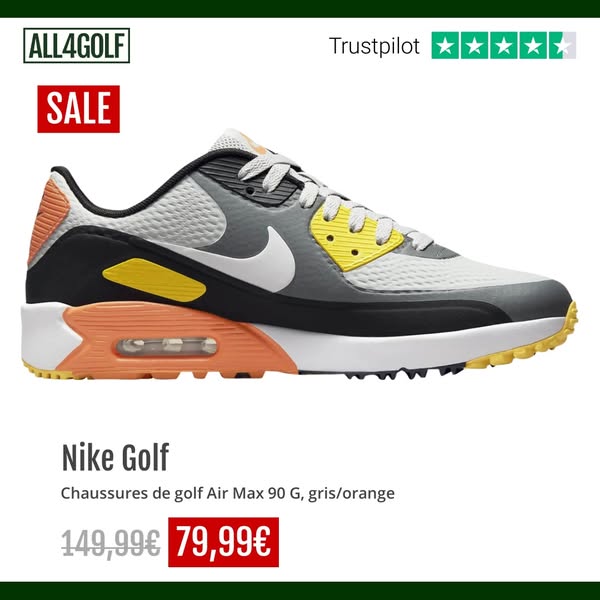 Nike Golf Chaussures de golf Air Max 90 G, gris/orange