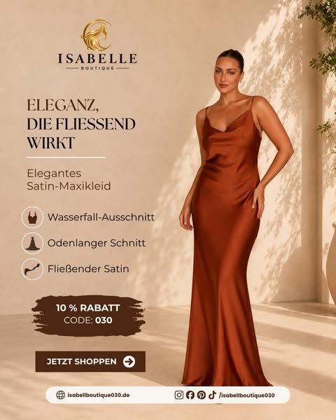 Satin-Maxikleid Damen Wasserfall-Ausschnitt - Elegantes Abendkleid