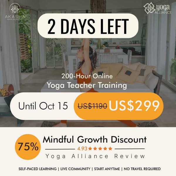 48 Hours Left — US$299 Yoga Teacher Training