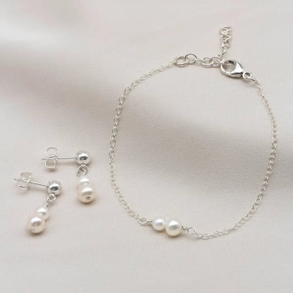 Double Pearl Bracelet and Earring Set - Sophia