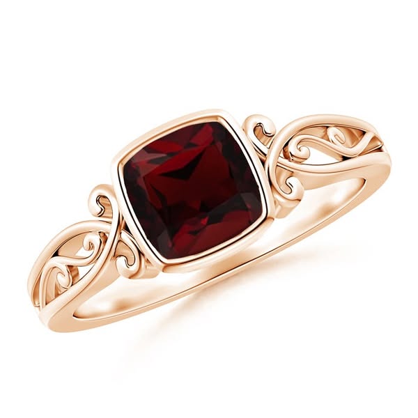 Vintage Style Cushion Garnet Solitaire Ring