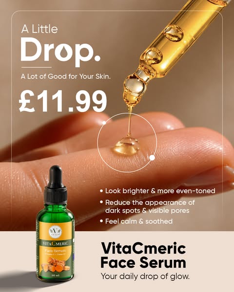 Brighter-Looking Skin Starts Here – Try VitaCmeric Face Serum with 10% Vitamin C, 2% Niacinamide & Turmeric for daily brightening and smoo