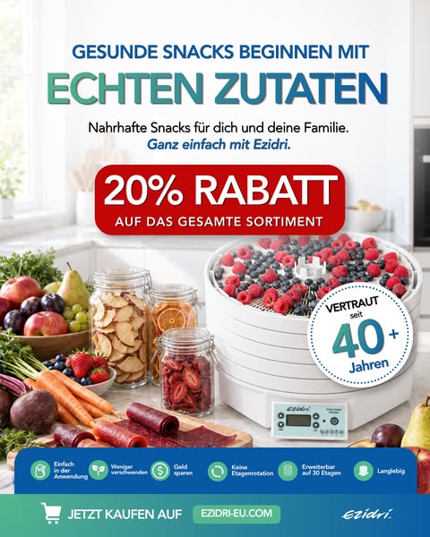 Dein Ezidri-Dörrgerät. 20 % Rabatt, nur für kurze Zeit.