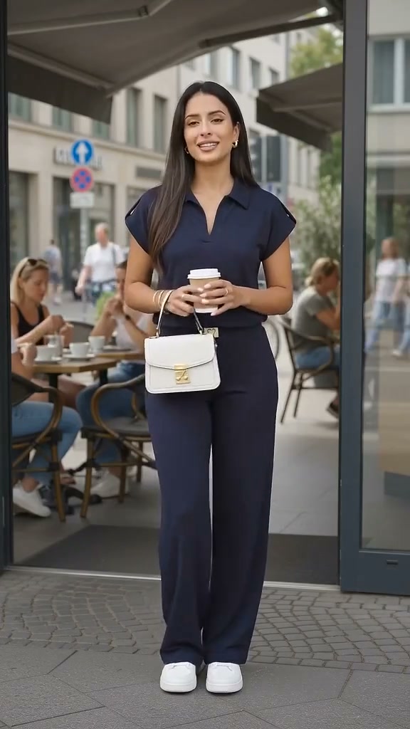 Das elegante Polo-Top & Wide-Leg-Hosen-Set ist bequem