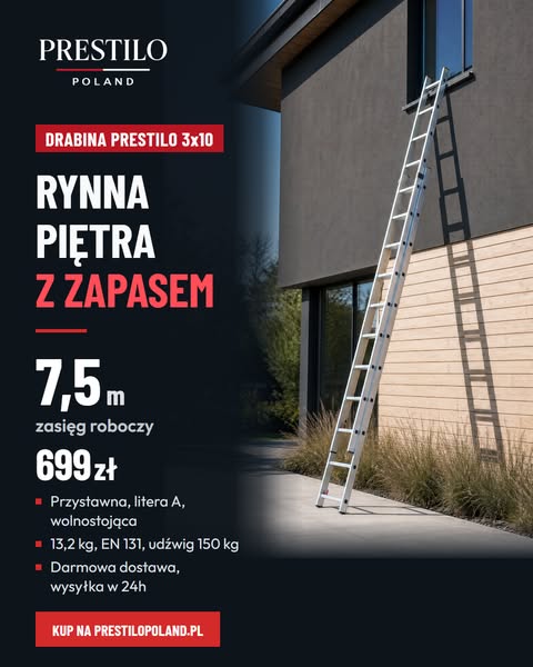 Drabina Prestilo 3x10: 7,5 m za 699 zł