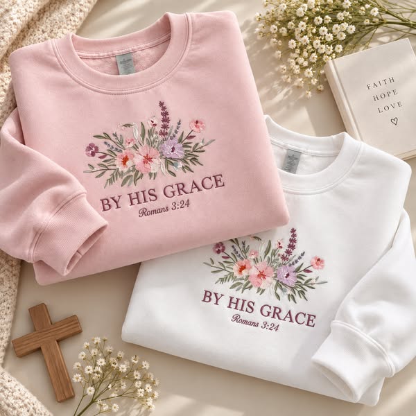 By His Grace Embroidery Design Sweatshirt