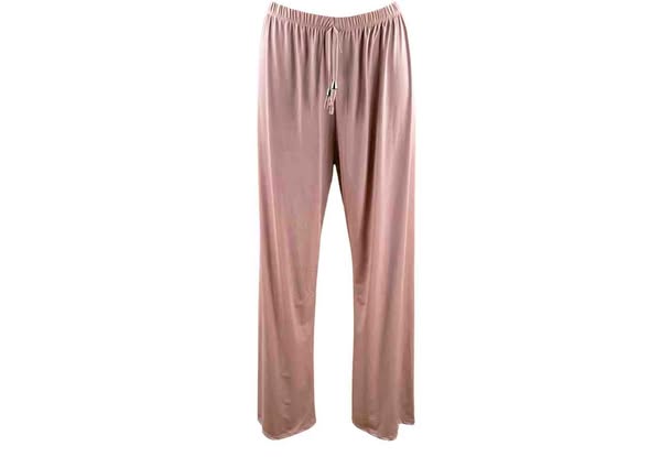 RB Pantalone in tinta unita con elastico in vita e lacci applicati.