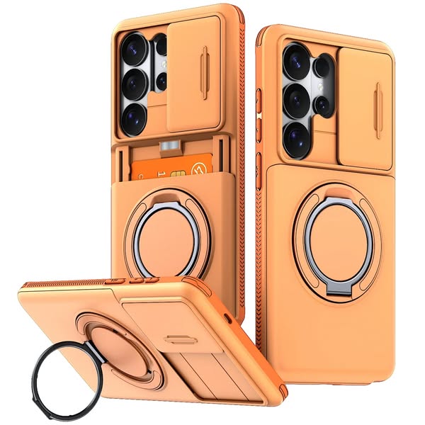 O criativo por trás: Slide Camera Protect Ring Holder With Card Armor Case For Samsung Galaxy
