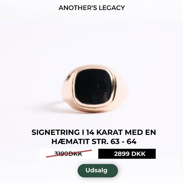 Signetring i 14 karat med en hæmatit str. 63 - 64