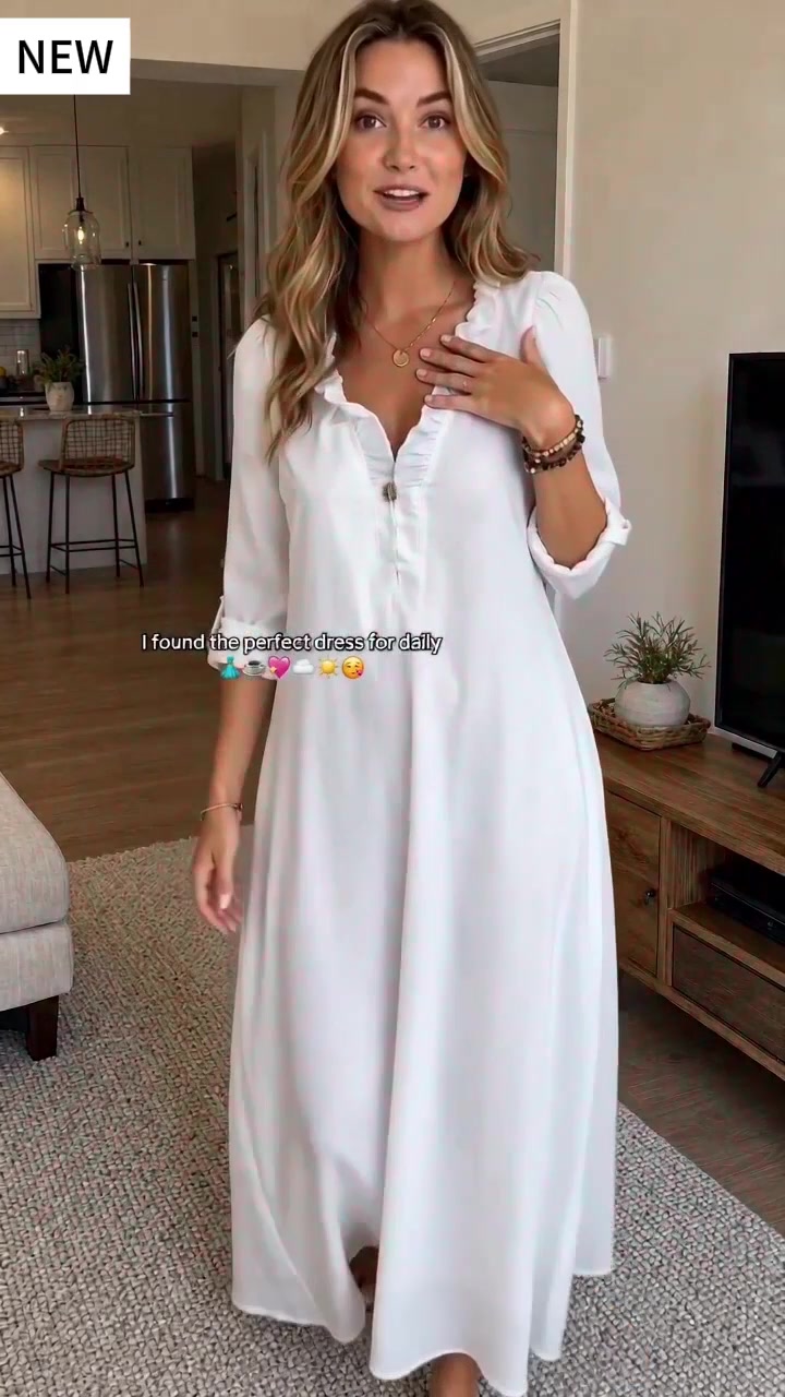 Mid-Season SaleBohème-Maxi-Kleid mit Rüschen & V-Ausschnitt