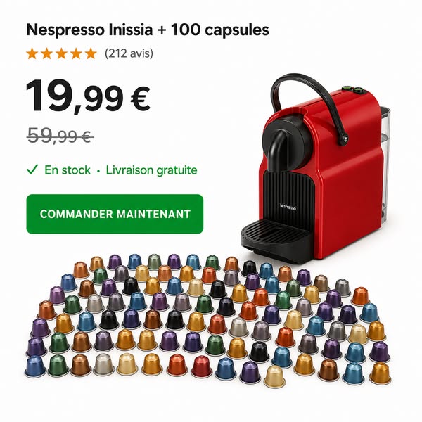 Nespresso Inissia + 100 capsules — 19,99 €