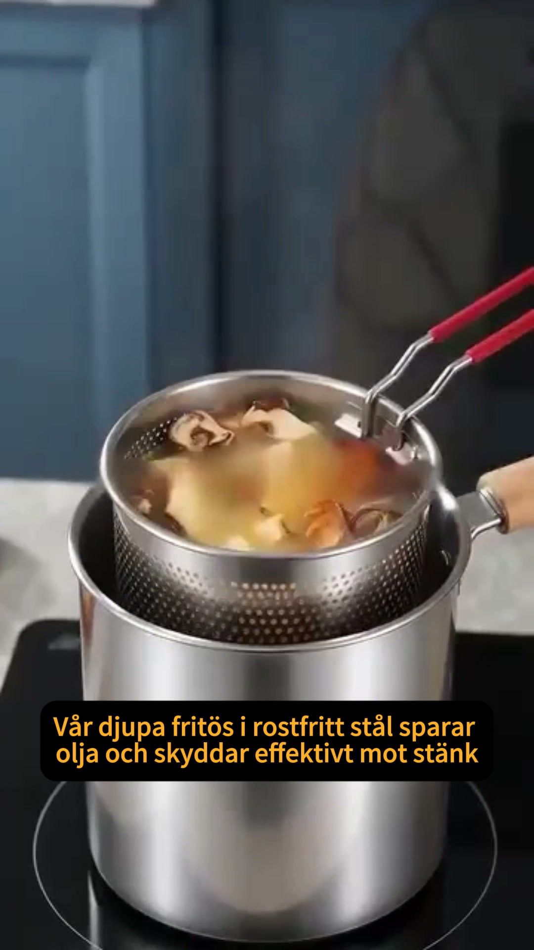 Multifunktionell Friteringsgryta i 304 Rostfritt Stål | Stänksäker & Oljesparande