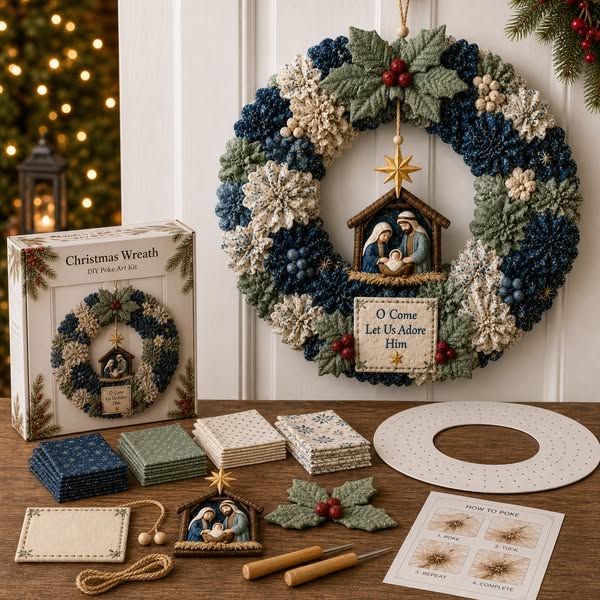 Buy 2 get 15% off & free shipping 3D Fabric Poke Wreath DIY Kit - Merry Christmas Tree