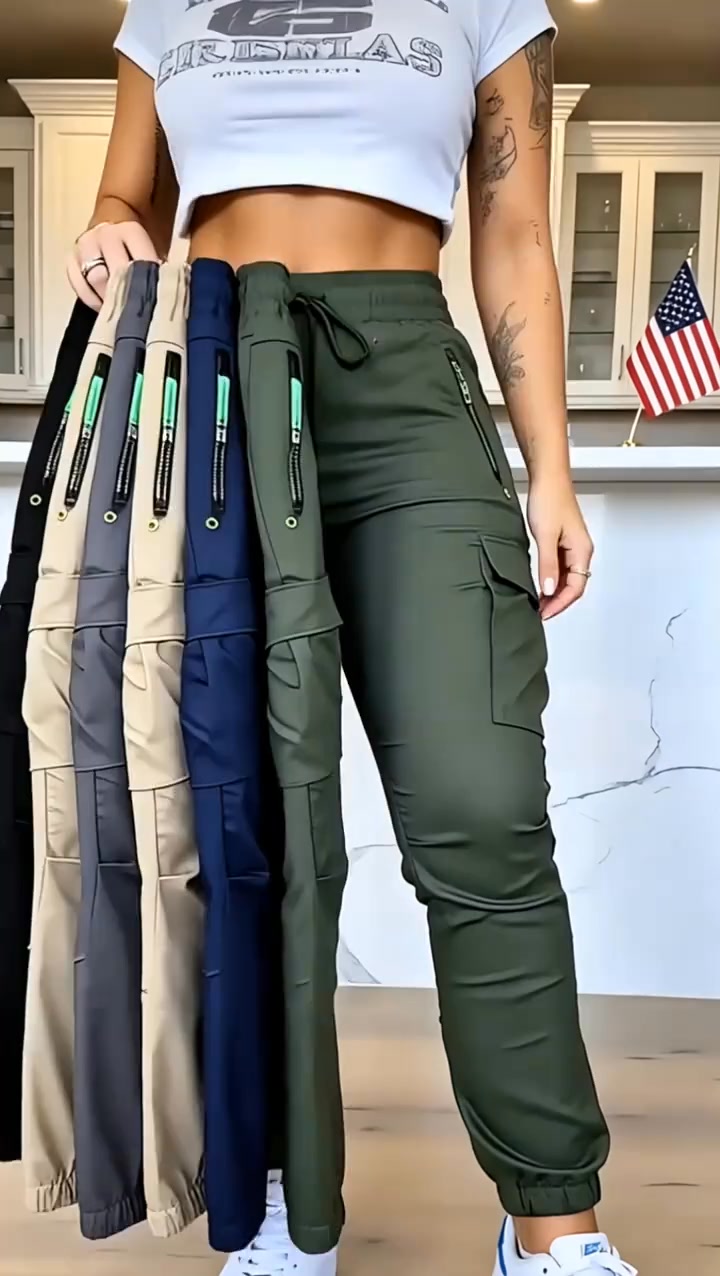 Sportliche Cargohose für Damen – elastischer Bund, atmungsaktiv & mit vielen Taschen, ideal für Yoga, Reisen & Alltag