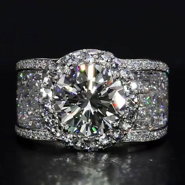 6.33ct Round Cut Wide Shank Diamond Engagement Ring