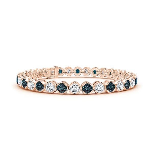Bracciale tennis Angara Classic con alessandrite rotonda da 9,18 carati e diamanti, in oro rosa 14 carati.