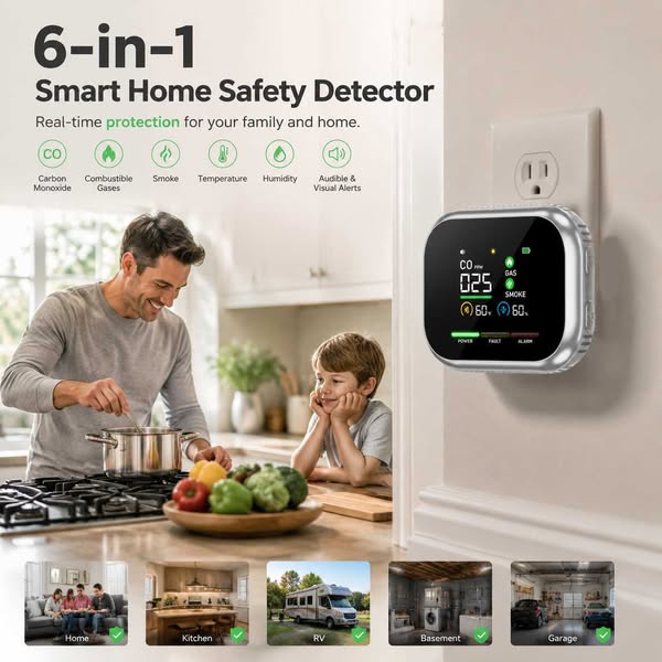 6-in-1 Smart Home Safety Detector - White / Buy1