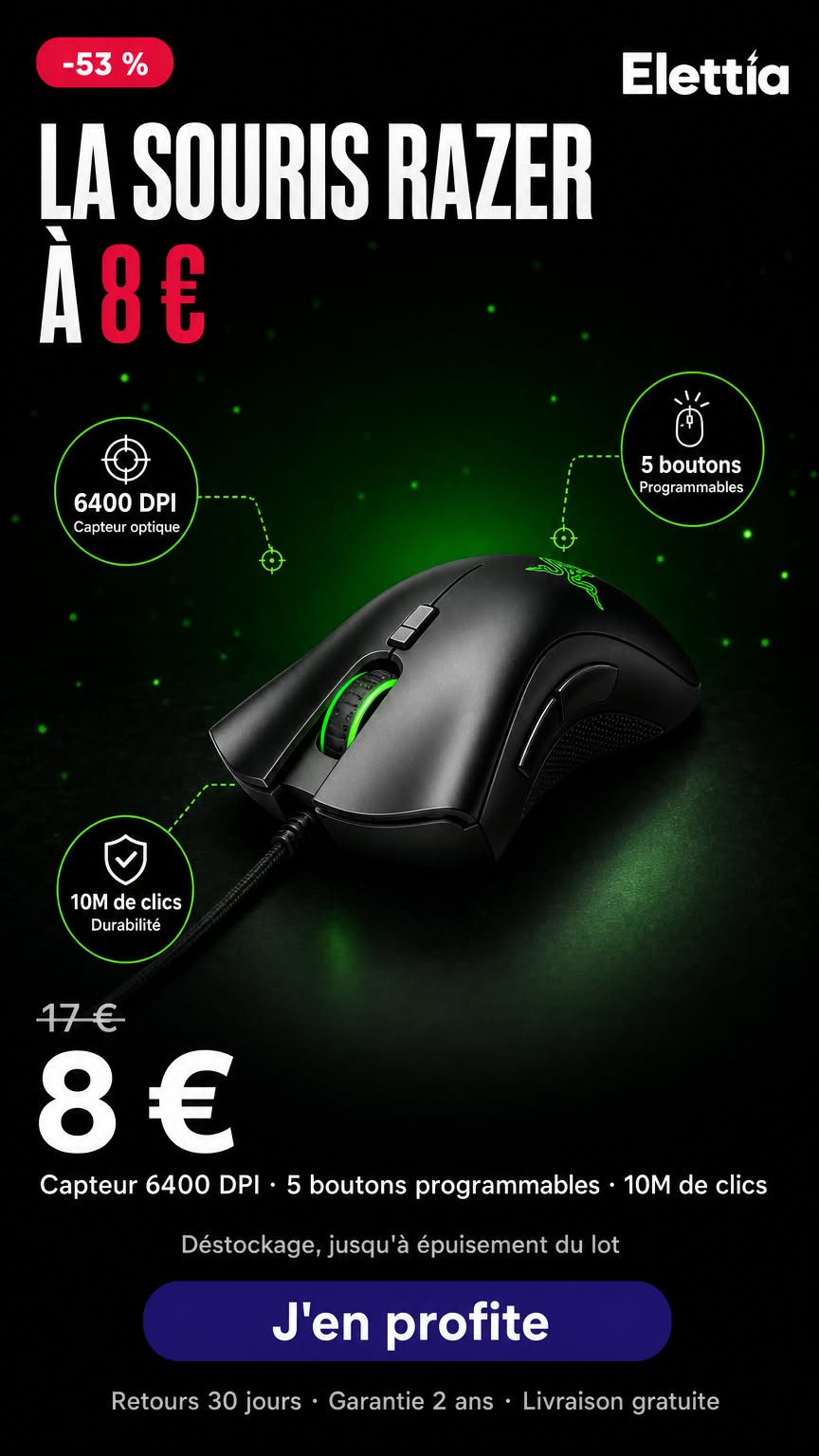 Razer à 8 €, filaire