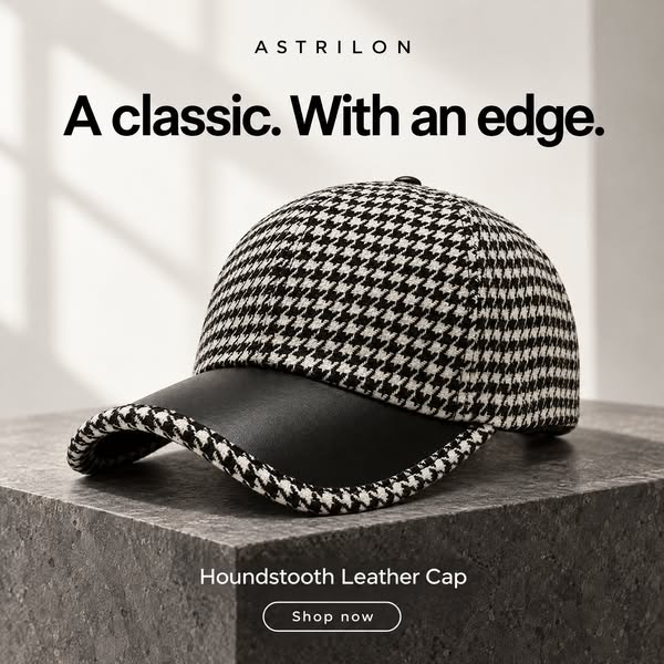 Houndstooth Leather Cap