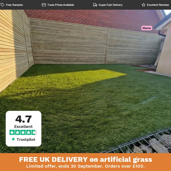 Rum 40mm artificial grass, £10 per m², free UK delivery