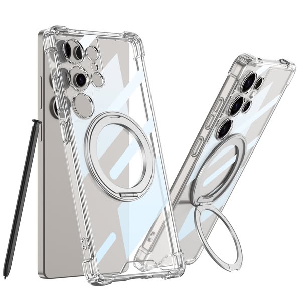 For Samsung - Magnetic 360 Degrees Rotating Metal Stand 4-Corners Anti-Drop Case