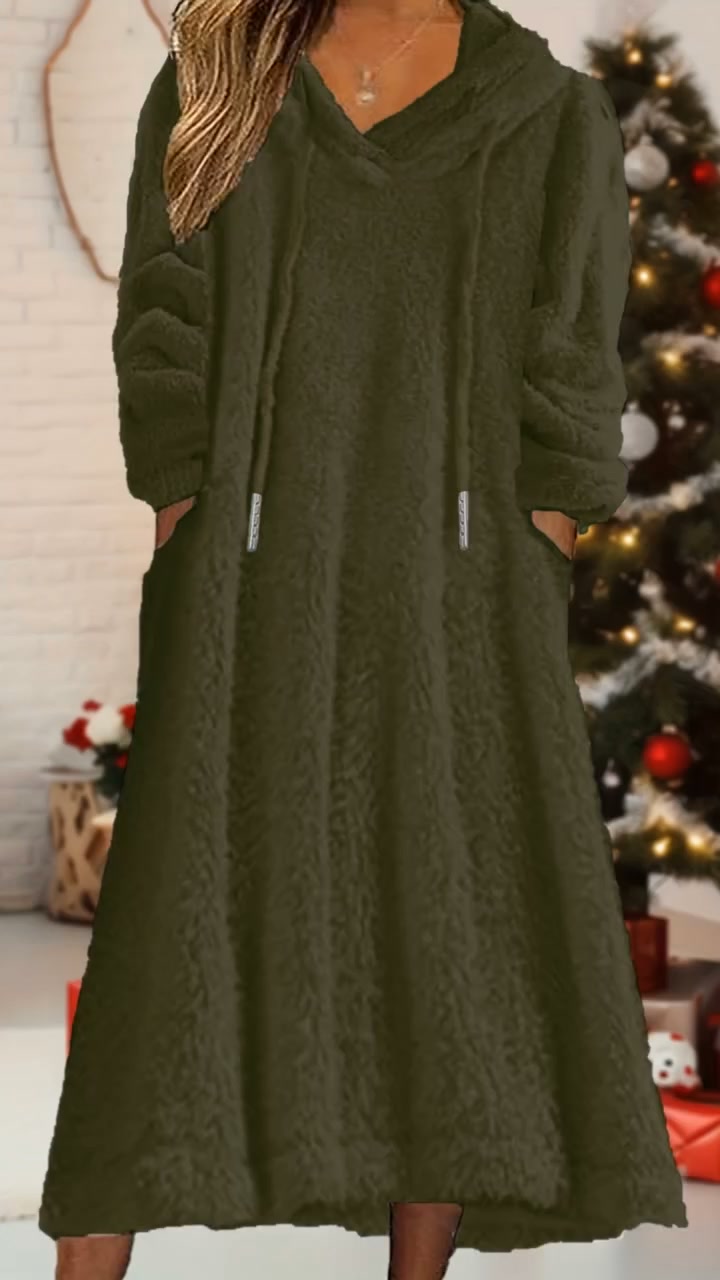 Cozy Winter Comfort | Women's Plush Hooded Maxi Lounge Dress