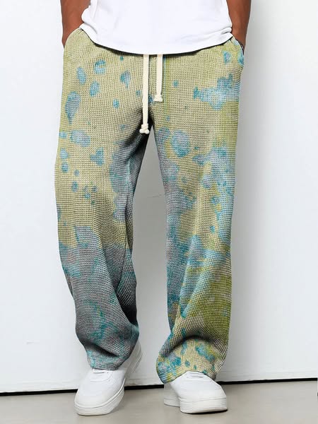 Men's Geometric Gradient Art Printed Waffle Casual Pants