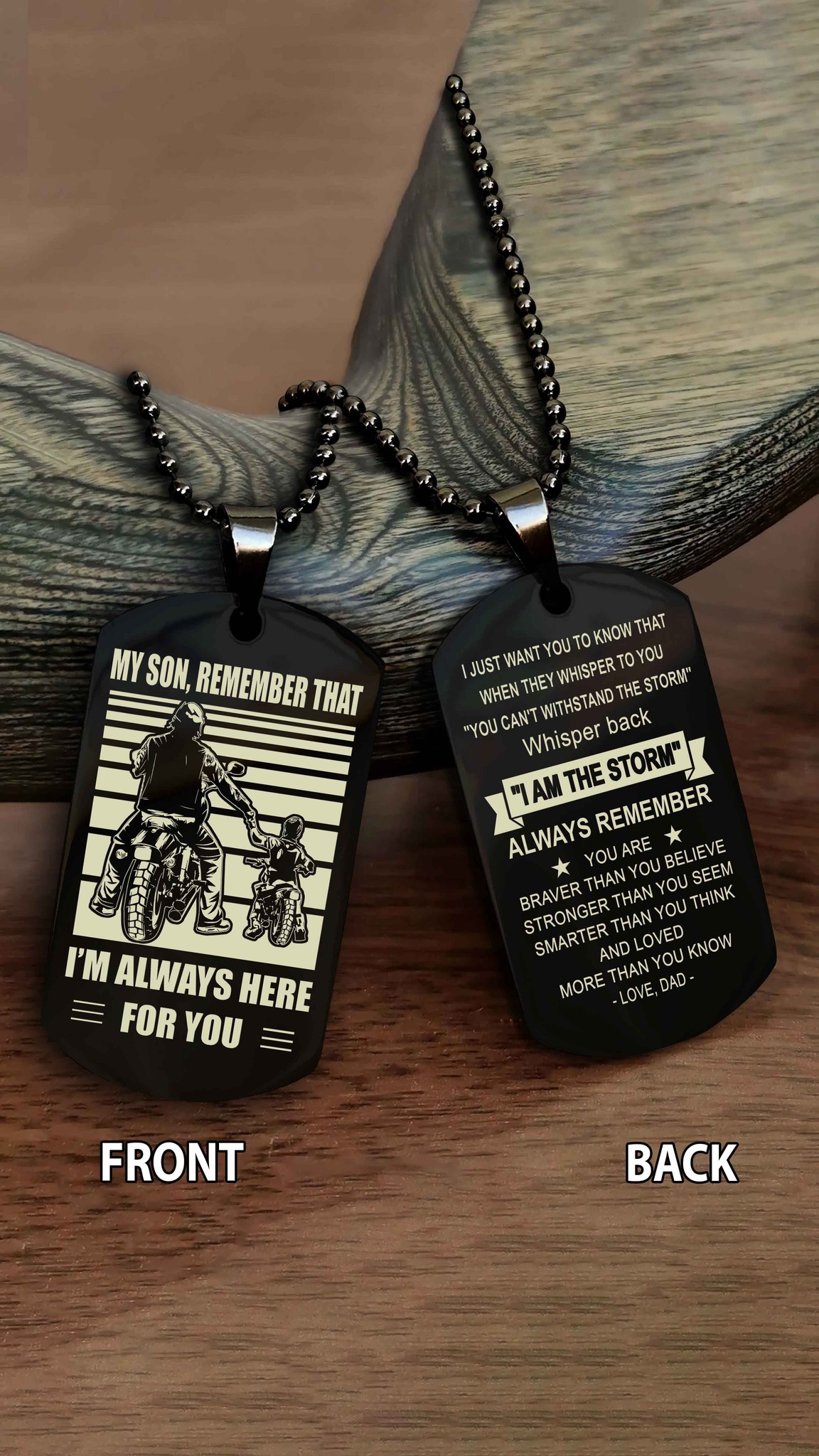 Biker dog tag Dad to Son