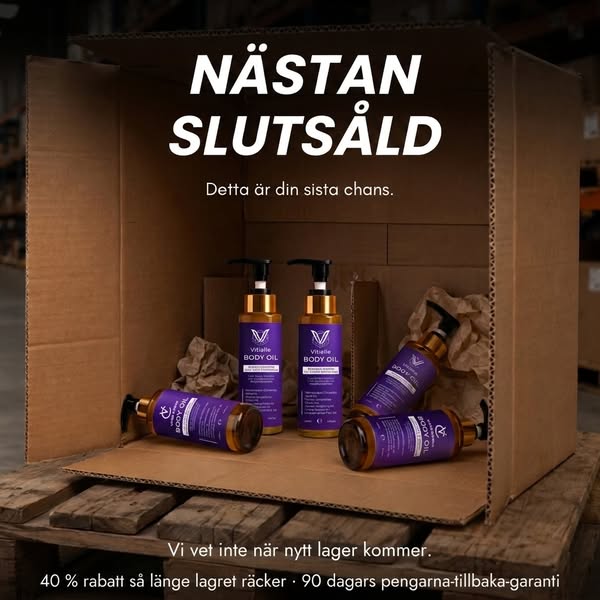 Just nu får du 30% rabatt på Vitielle Body Oil, med 90 dagars pengarna-tillbaka-garanti. Detta är det enda som verkligen hjälpte min hud eft