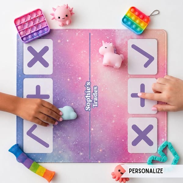 Personalized Fidget Trading Board Mat, Custom Name Galaxy Pop-It & Toy Trading Game Pad for Kids