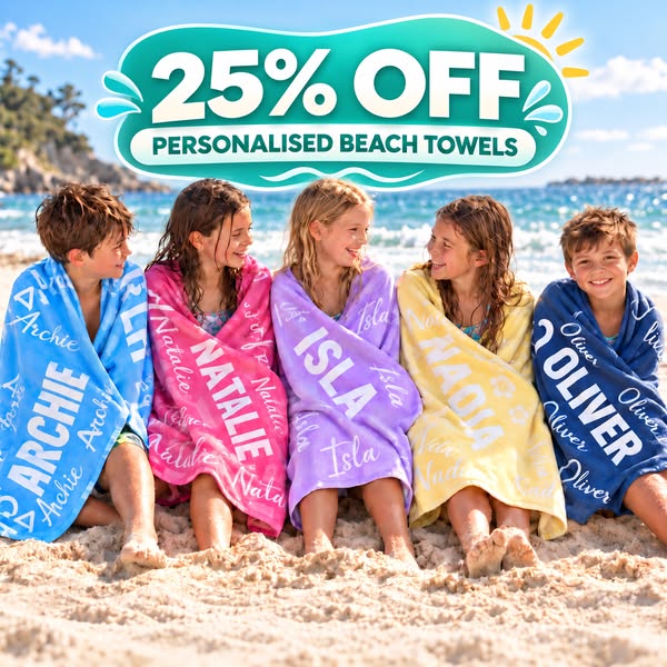 Sand-Free Personalised Beach Towel — $29