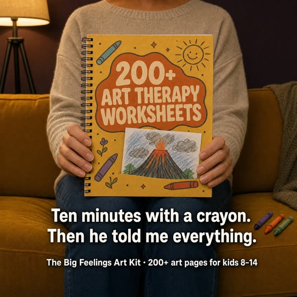 200+ art pages that get kids 8–14 talking about their feelings. Instant download.