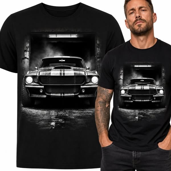 Koszulka męska z klasycznym samochodem typu muscle car - motyw garażowy (Rozmiar: L)