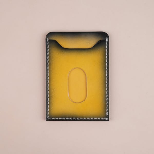 Minimalist Yellow Leather Card Holder - Patina Finish