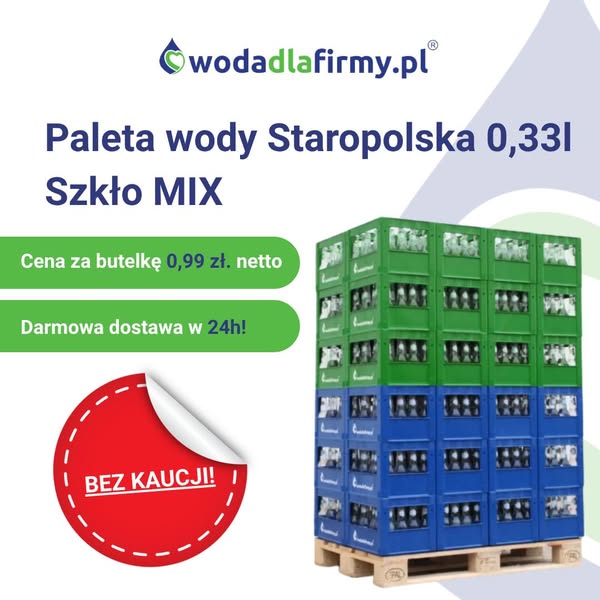 Woda w szklanych butelkach zwrotnych Staropolska 0,33l TWIST-OFF MIX PALETA 1152 but.