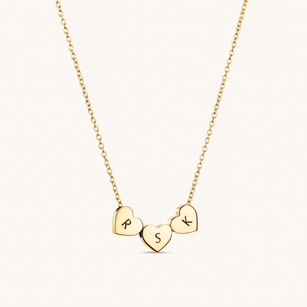 Amo Heart Triple Bead Necklace in Gold