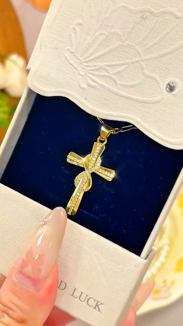 Women's Sparkling Twisted Knot Cross Pendant Necklace