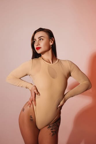 Body transparentne z długim rękawem Breeze Nude