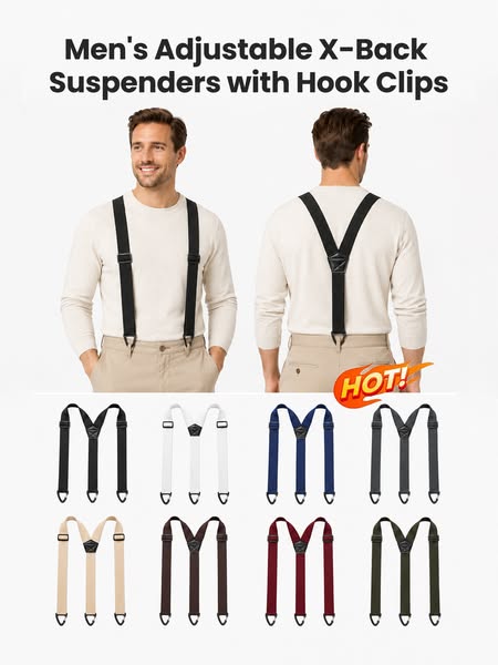 Men's X-Back Suspenders with Hook Clips