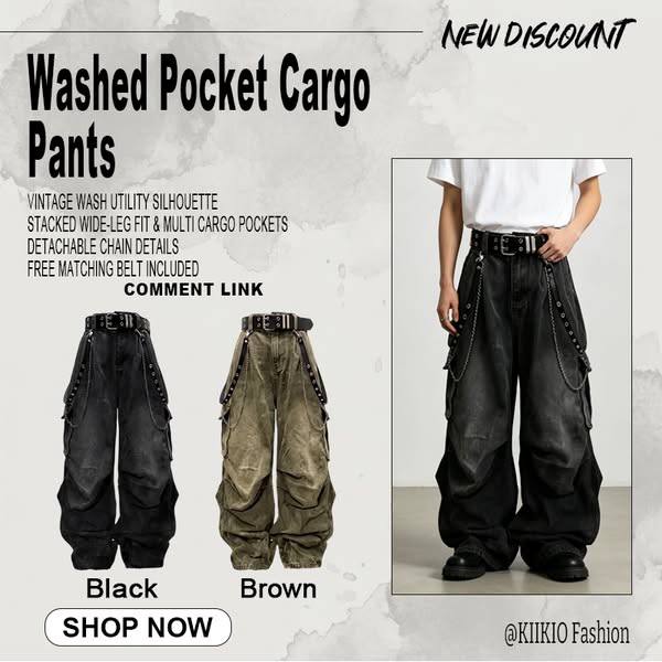 Dual‑Tone Washed Pocket Cargo Pants