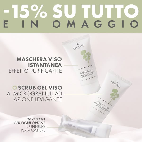 15% di sconto su tutto + prodotto a scelta in omaggio