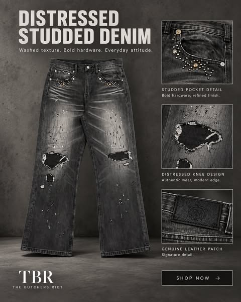 Distressed Black Denim