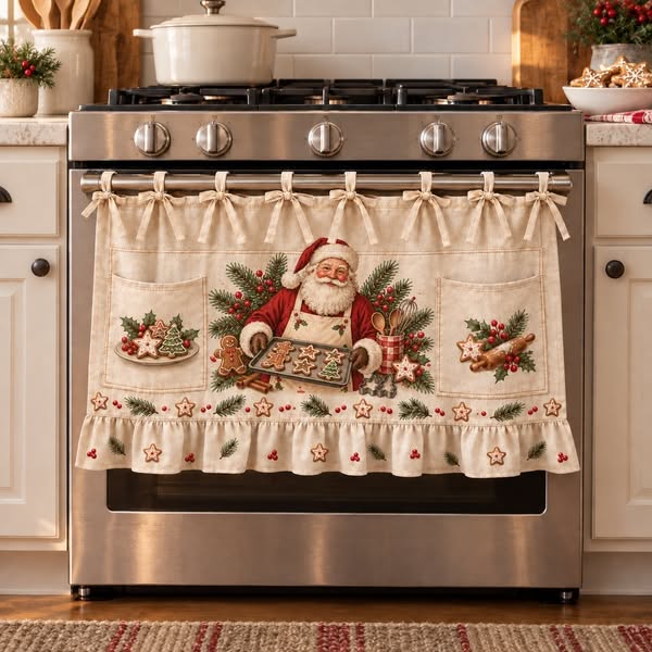 Last Day 49% OFF – Christmas Kitchen Tie-On Skirt | Festive Holiday Designs with Pockets & Ruffled Trim