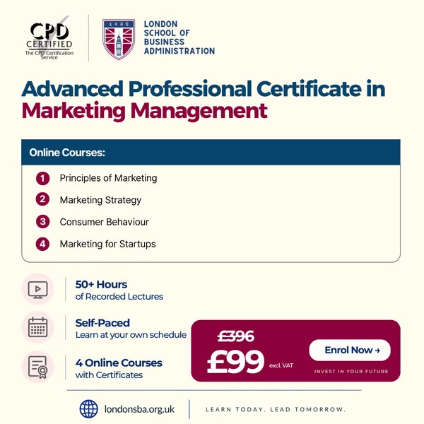 Advanced Professional Certificate in Marketing Management – Just £99 (excl. VAT)