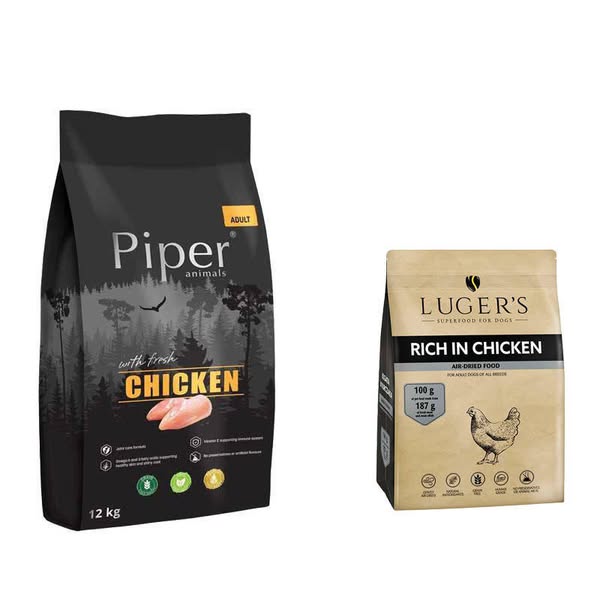 Karma sucha dla psa Piper Animals z kurczakiem worek 12 kg + Luger’s karma suszona dla psa bogata w