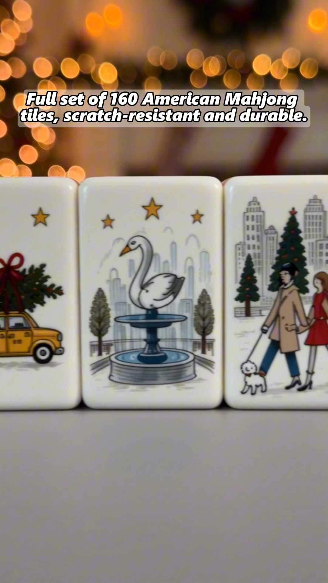 Vintage Christmas Mahjong Set, American Mah Jongg Acrylic Tiles, Red Green Holiday Illustration Design, Unique Gift for Her