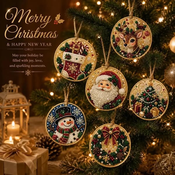 Christmas DIY Diamond Painting Ornaments Kit – Xmas Tree Hanging Craft Decoration
