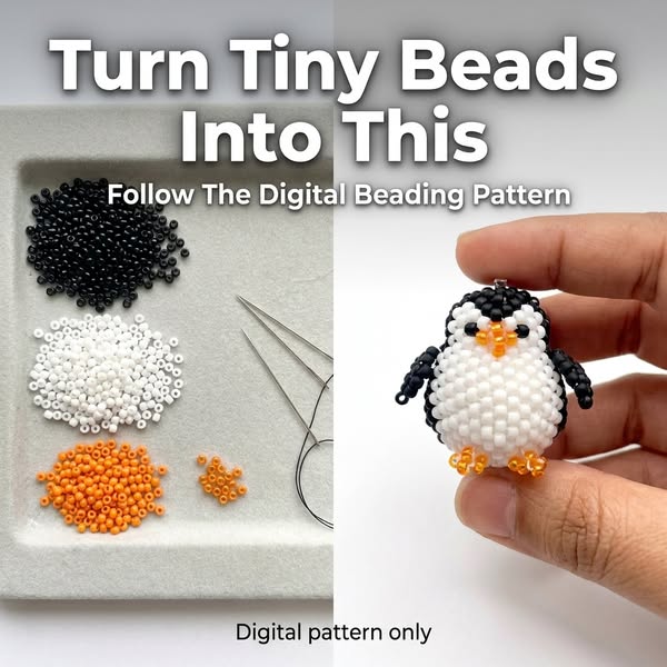 3D Beaded Penguin Keychain Pattern