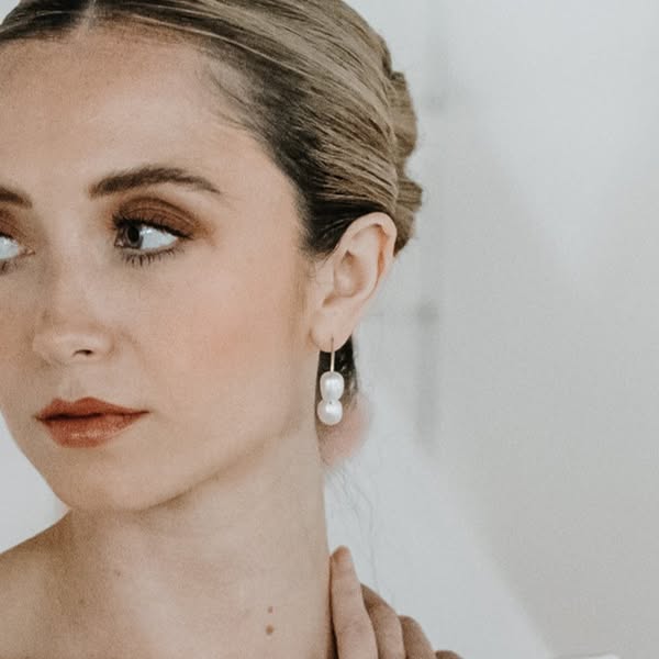 Callie Three Pearl Hoop Bridal Earrings